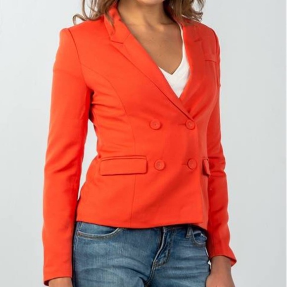 CLASSIC DOUBLE BUTTON DOWN BLAZER in CORAL - Picture 4 of 5